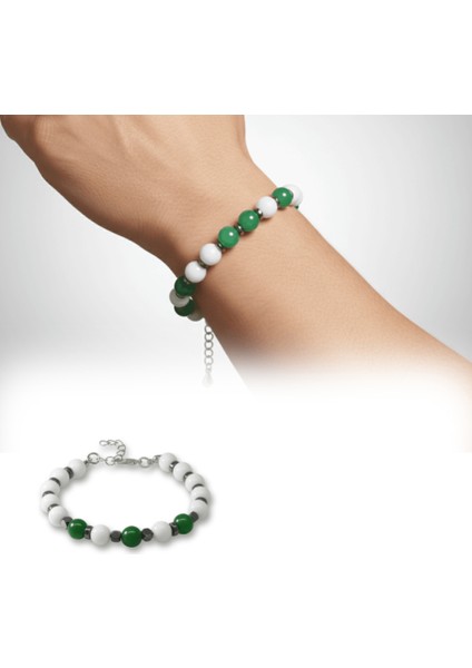 Gümüş Renk Metal Zincirli Küre Kesim Yeşil Beyaz Jade Hematit Doğaltaş Erkek Taraftar Bileklik fiyatları