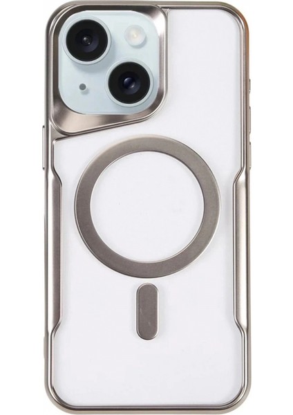 Ieg iPhone 15 Kılıf Boyi Magsafe Silikon Kapak - Gümüş