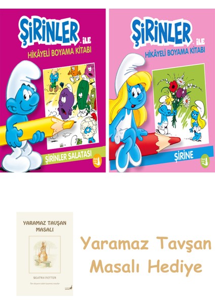 Şirinler ile Hikayeli Boyama Kitabı - Şirinler Salatası + Şirinler ile Hikâyeli Boyama Kitabı - Şirine + Yaramaz Tavşan Masalı