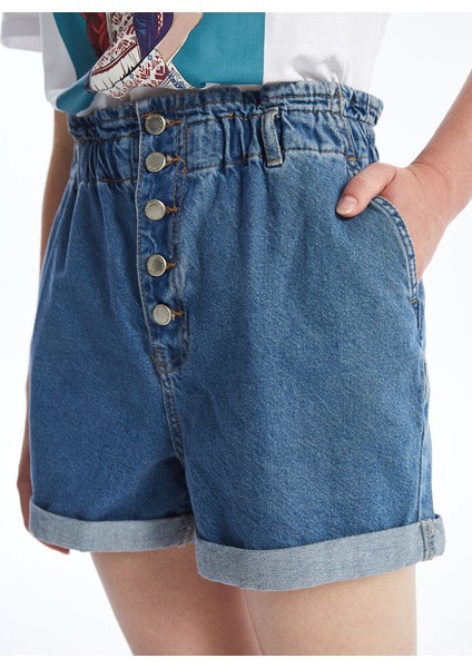 Yeni Sezon Kadın Beli Lastikli Düz Jean Şort modelleri