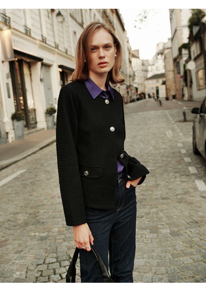 Yeni Sezon Bisiklet Yaka Dokulu Kadın Tüvit Ceket fiyatları