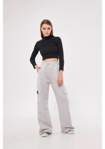 Kargo Cepli Palazzo Oversize Kesim Iki Iplik Bol Paça Eşofman Altı Pantalon - Gri indirimleri