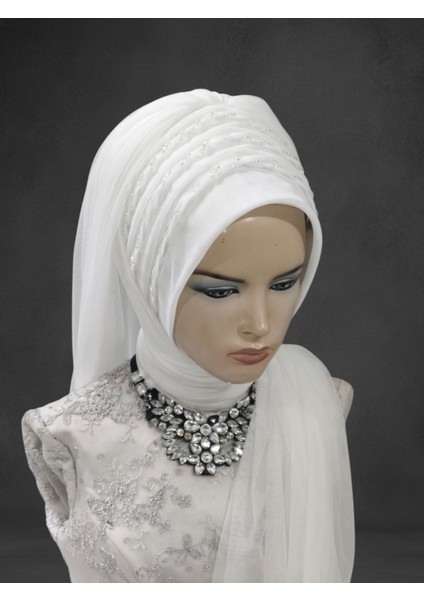 3 Sıra Işlemeli Gelinbaşı Hazır Duvak Hazır Türban Abiye Şal fiyatları