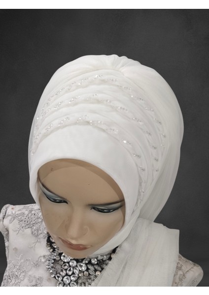 3 Sıra Işlemeli Gelinbaşı Hazır Duvak Hazır Türban Abiye Şal fırsatları