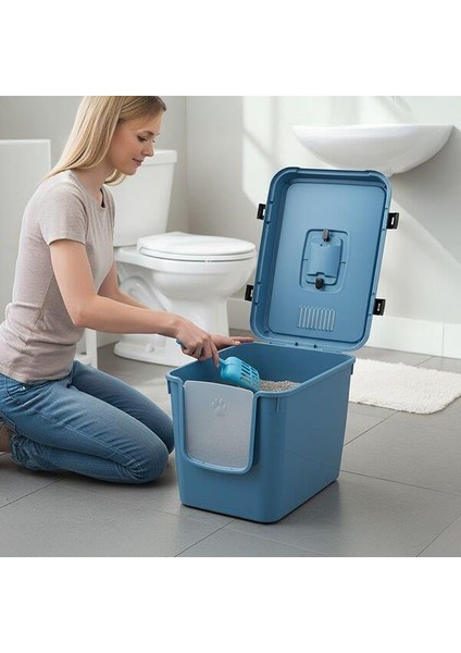 Handor Kapalı Kedi Tuvaleti XXL 57X39X43 - Mavi fırsatları