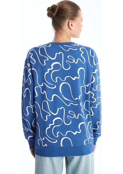 Yeni Sezon Bisiklet Yaka Desenli Kadın Sweatshirt fırsatları