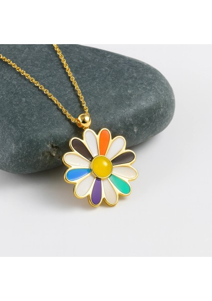 14 Ayar Altın Bahar Tasarımı Gökkuşağı Papatya Kolye fiyatları
