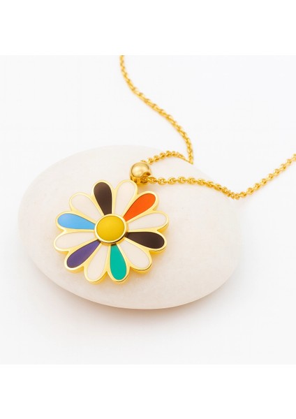 14 Ayar Altın Bahar Tasarımı Gökkuşağı Papatya Kolye modelleri