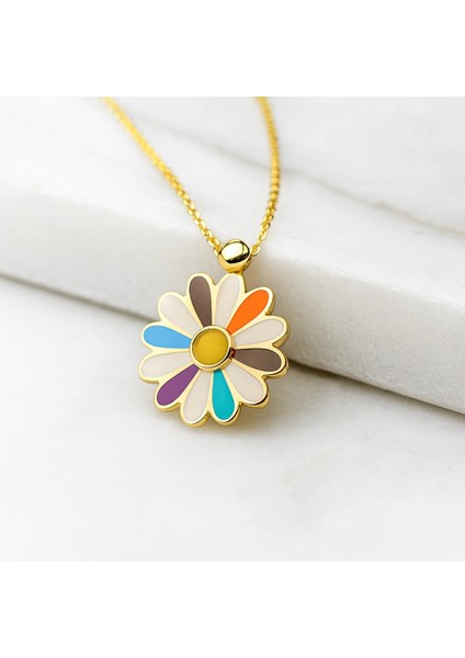 14 Ayar Altın Bahar Tasarımı Gökkuşağı Papatya Kolye fırsatları