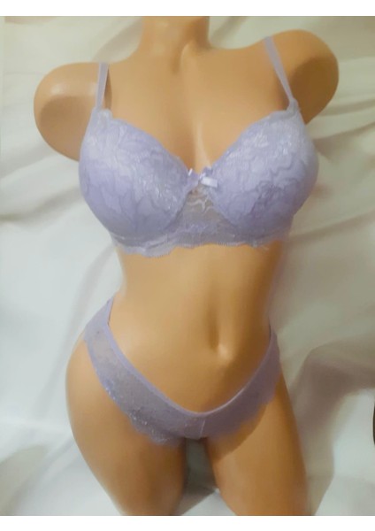 Lila Renginde Dantelli Destekli Balenli Sutyen ve Sırf Dantelden Oluşan Tanga Külot Takım fiyatları