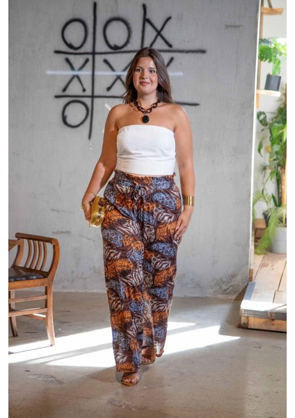 Kadın Büyük Beden Desenli Kahverengi Pantolon modelleri