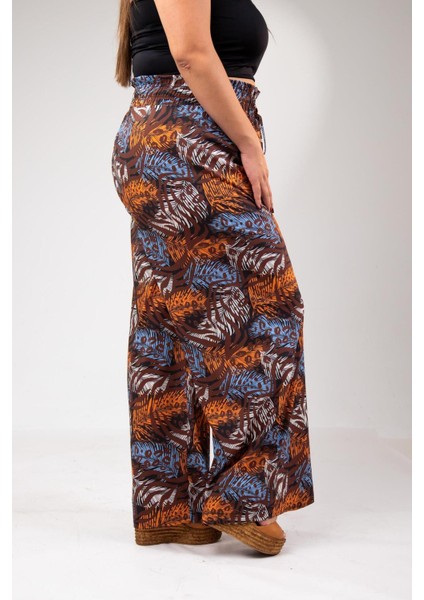 Kadın Büyük Beden Desenli Kahverengi Pantolon