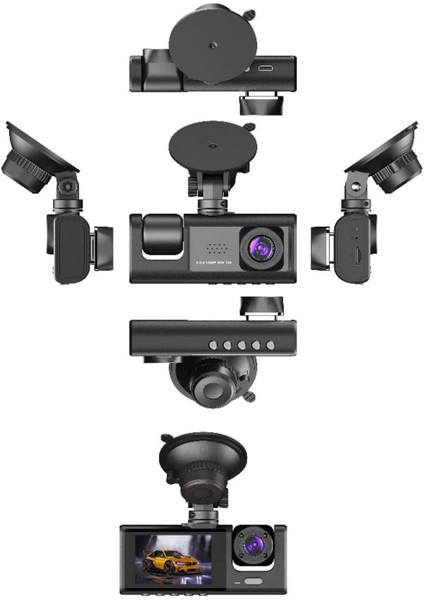 64GB Araç Içi Kamera 3 Kameralı (Yol + Araç Içi+ Arka) Fhd Video Kayıt Mikrofonlu Türkçe Cc-33