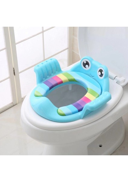 Kurbağa Model Çocuk-Bebek Yanlardan Tutmalı Yumuşak Süngerli Klozet Kapağı Adaptörü Mavi modelleri