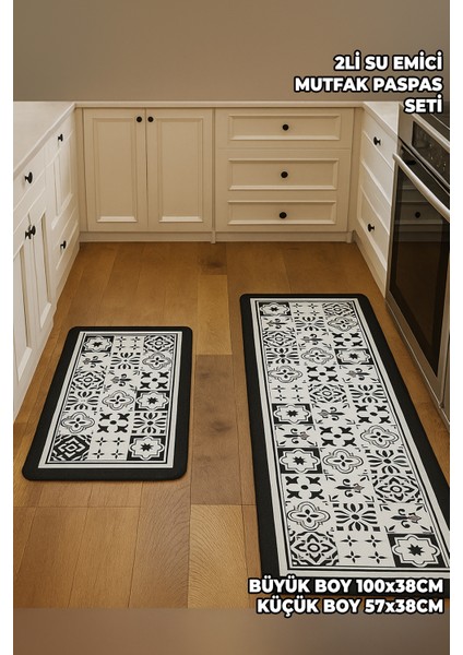 2 Adet Desenli Su Emici Mutfak Paspası Seti - Ekstra Kalın - Sihirli Banyo Paspası - Kaymaz Taban fiyatları