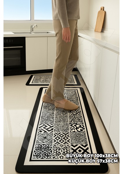 2 Adet Desenli Su Emici Mutfak Paspası Seti - Ekstra Kalın - Sihirli Banyo Paspası - Kaymaz Taban modelleri