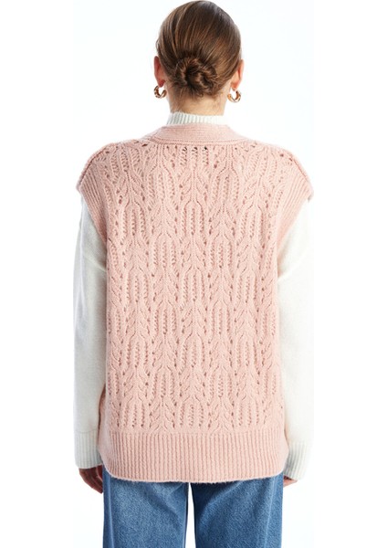 Yeni Sezon V Yaka Kendinden Desenli Kadın Triko Yelek fırsatları