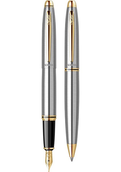 88 Dolma Kalem ve Tükenmez Kalem Set Altın Krom