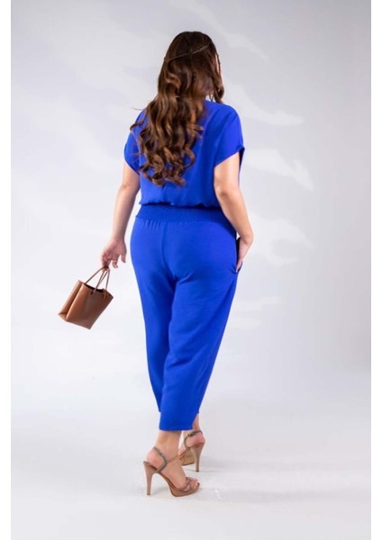 Kadın Büyük Beden 333474 Beli Gipeli Mavi Tulum fiyatları