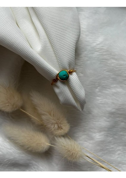 Yeşil Lav Taşı Ayarlanabilir Altın Renk Tel Yüzük El Yapımı