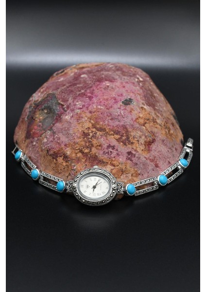 925 Ayar Gümüş Kadın Saati (Kadın Gümüş Saat) Markazit ve Turkuaz Firuze Taşlı 902376 modelleri