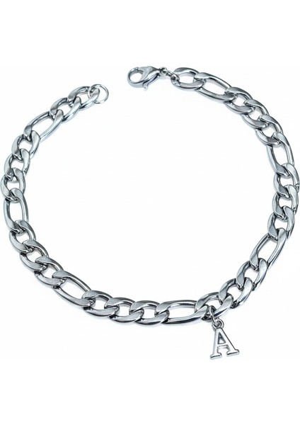 Kişiye Özel Harfli Kalın Figaro Zincir Unisex Çelik Bileklik Sevgiliye Eşe Hediye ECK19H