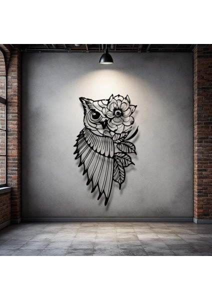 Çiçekli Baykuş Metal Duvar Dekoru – Bilgelik ve Doğanın Zarafeti