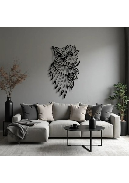 Çiçekli Baykuş Metal Duvar Dekoru – Bilgelik ve Doğanın Zarafeti