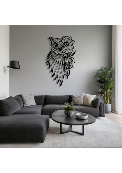 Çiçekli Baykuş Metal Duvar Dekoru – Bilgelik ve Doğanın Zarafeti