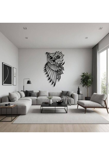 Çiçekli Baykuş Metal Duvar Dekoru – Bilgelik ve Doğanın Zarafeti