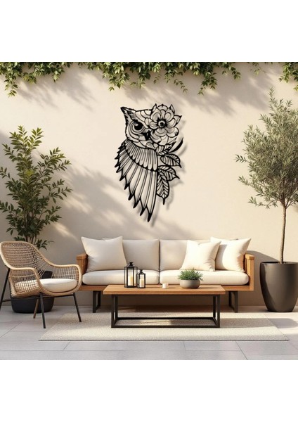 Çiçekli Baykuş Metal Duvar Dekoru – Bilgelik ve Doğanın Zarafeti