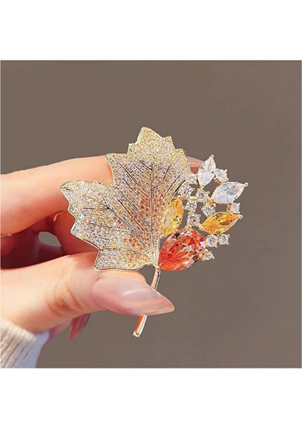 Kristal Zirkon Akçaağaç Yapraği Broş modelleri
