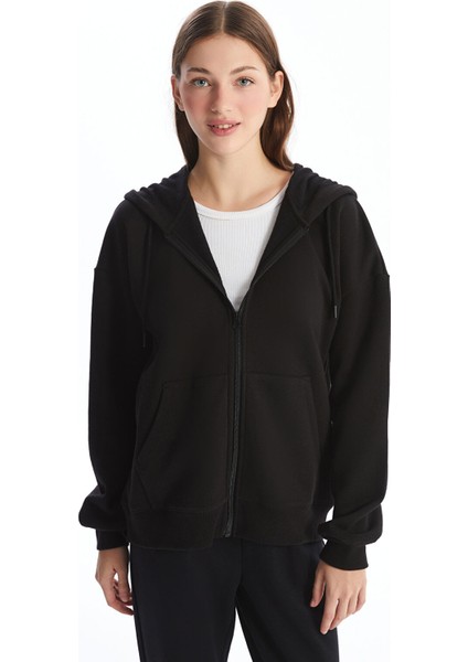 Yeni Sezon Kapüşonlu Oversize Kadın Kalın Fermuarlı Sweatshirt