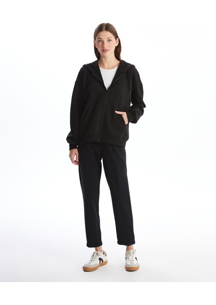 Yeni Sezon Kapüşonlu Oversize Kadın Kalın Fermuarlı Sweatshirt modelleri