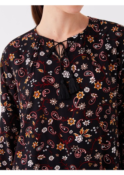 Yeni Sezon Bağlamalı Yaka Çiçekli Uzun Kollu Kadın Bluz fırsatları