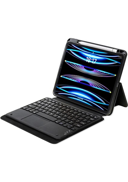 iPad Pro 11 2025 M5 Mkst Border Keyboard Bluetooh Bağlantılı Standlı Klavyeli Tablet Kılıfı - Siyah