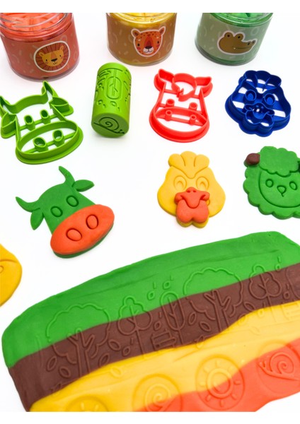 Doğal Oyun Hamuru Çiftlik Temalı Oyun Hamuru Seti -4*150GR, Kalıp, Damga Roller, Ahşap Merdane fiyatları