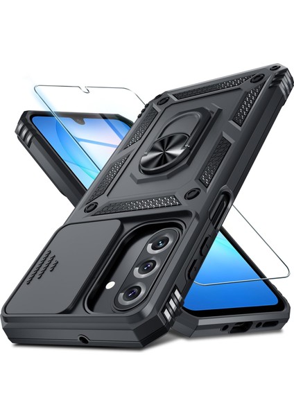 Samsung Galaxy A17 Yumlu Ekran Koruyuculu Kılıf Sürgülü Yüzüklü Standlı Darbe Emici Tank Kapak