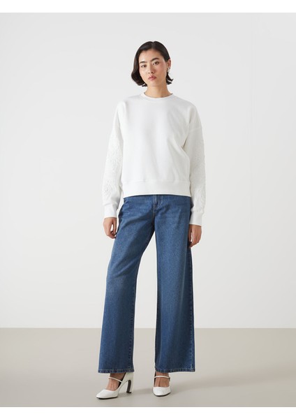 Yeni Sezon Bisiklet Yaka Nakışlı Oversize Kadın Kalın Sweatshirt fiyatları