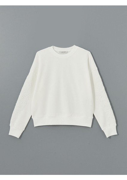 Yeni Sezon Bisiklet Yaka Nakışlı Oversize Kadın Kalın Sweatshirt indirimleri