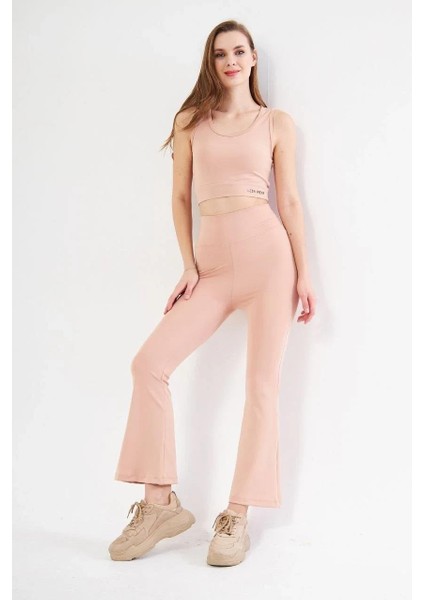 Dalgıç Yüksel Bel Ispanyol Paça Tayt - Bej