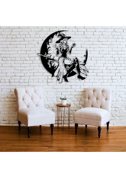 Cadı ve Ay Silüeti Metal Duvar Dekoru – Gotik Sanat ve Halloween Temalı Tasarım fiyatları