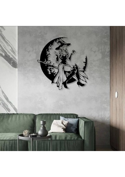 Cadı ve Ay Silüeti Metal Duvar Dekoru – Gotik Sanat ve Halloween Temalı Tasarım modelleri
