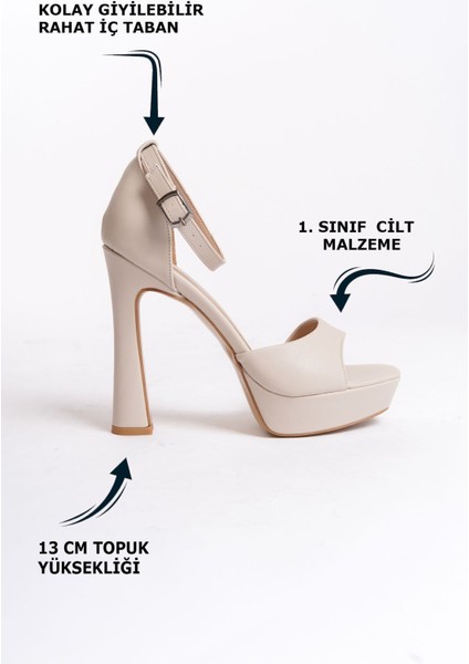 Krem Cilt Kadın Sade Bilekten Tokalı Abiye Orta Kalın Yüksek Klasik Topuklu Ayakkabı fiyatları