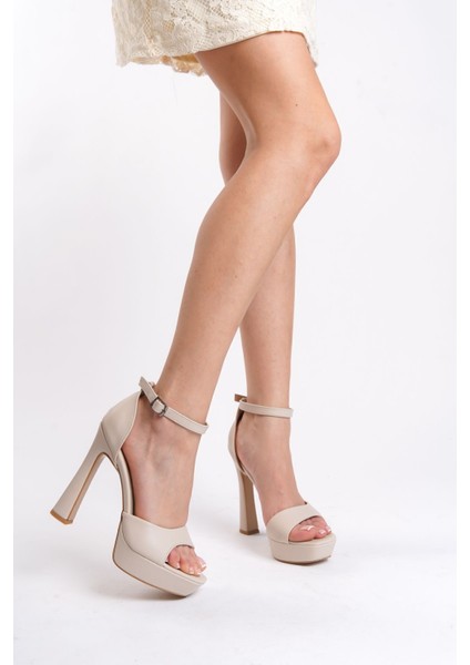 Krem Cilt Kadın Sade Bilekten Tokalı Abiye Orta Kalın Yüksek Klasik Topuklu Ayakkabı fırsatları
