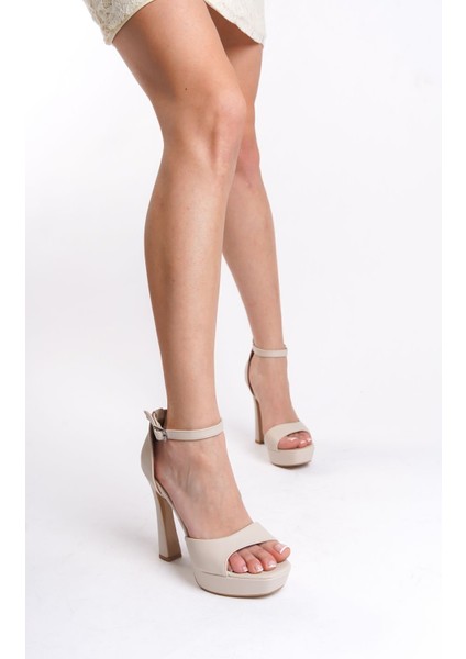 Krem Cilt Kadın Sade Bilekten Tokalı Abiye Orta Kalın Yüksek Klasik Topuklu Ayakkabı indirimleri