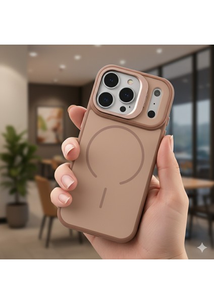 Iphone 17 Pro Max Uyumlu Kılıf Magsafe Şarj Destekli Açılır Standlı Mat Yüzeyli Iz Tutmaz Kapak