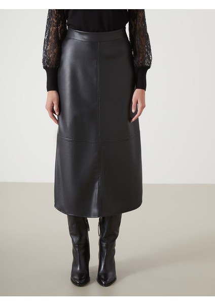 Yeni Sezon Standart Fit Düz Deri Görünümlü Kadın Etek fiyatları