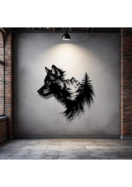 Kurt Silüetli Doğa Temalı Metal Duvar Dekoru – Güç ve Özgürlüğün Sembolü