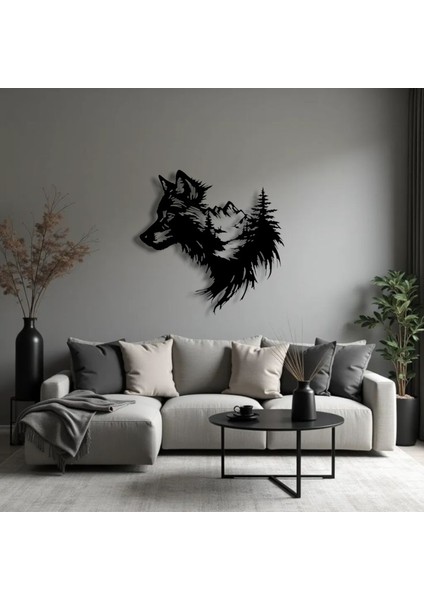 Kurt Silüetli Doğa Temalı Metal Duvar Dekoru – Güç ve Özgürlüğün Sembolü